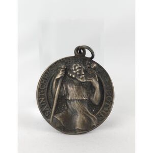 Vintage Sterling Silver Saint St. Christopher Pendant Protection Religious Medal